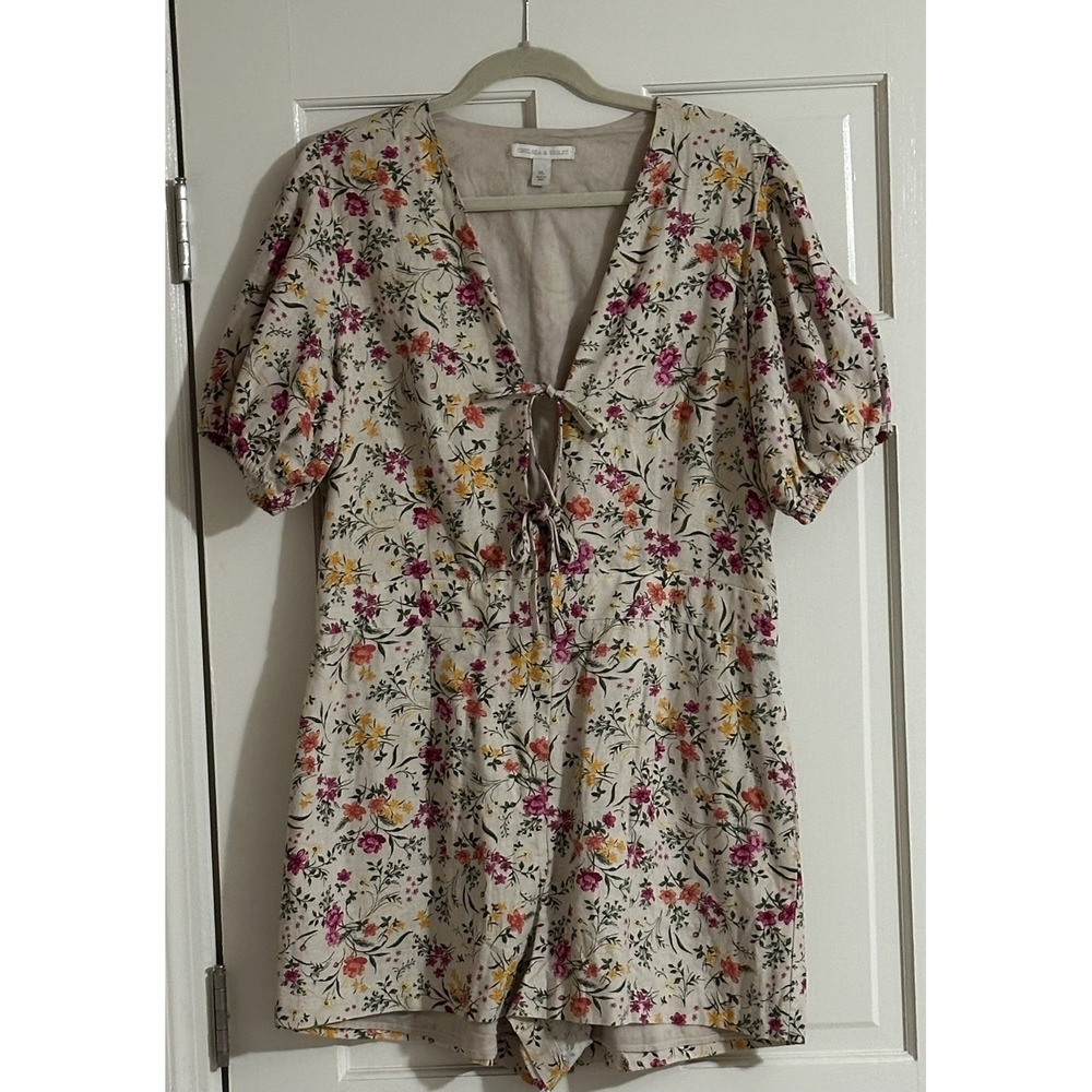 Chelsea And Violet Floral Linen Romper XL NWOT